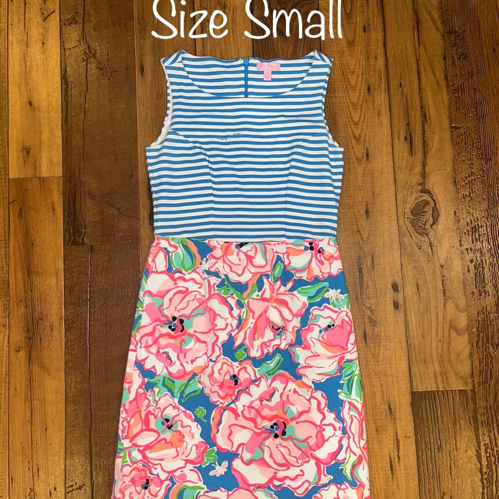 Lilly Pulitzer Juliana Flutter Blue Lucky Chin Combo Dress- Small - Picture 2 of 15